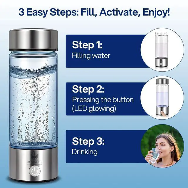 Alt view image 7 of 7 - AQUSOFT Portable Alkaline Hydrogen Water Bottle with SPE PEM Technology | Type-C USB Rechargeable 1600 PPB Hydrogen Rich Water in 3 Minutes | Borosilicate Glass Water Cup | 2-in-1 Usage Modes | 420ml