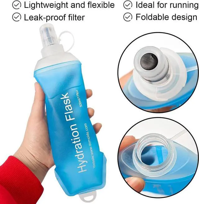 Alt view image 2 of 6 - WILDREEDS 500ml Soft Flask, TPU Collapsible Soft Water Bottle for Hydration Pack, Running Vest, Folding Water Bottle for Hiking Cycling Climbing-2Pcs, Blue