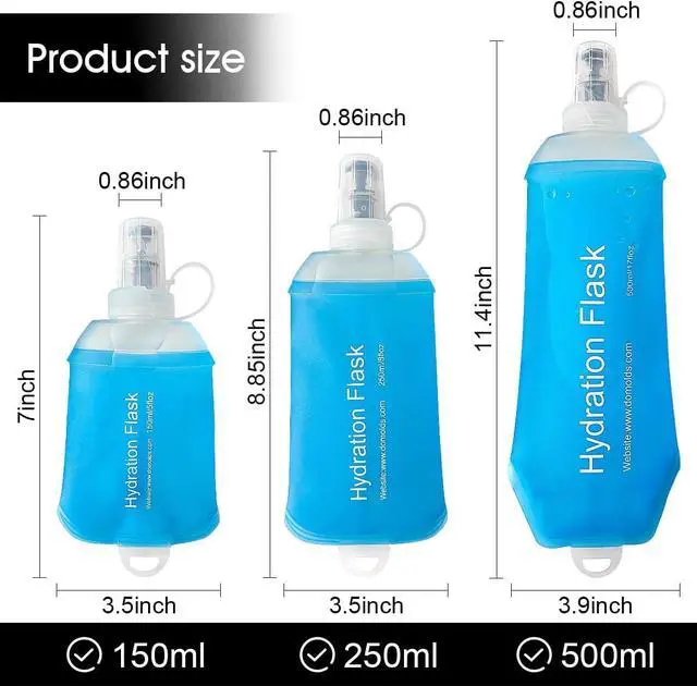 Alt view image 4 of 6 - WILDREEDS 500ml Soft Flask, TPU Collapsible Soft Water Bottle for Hydration Pack, Running Vest, Folding Water Bottle for Hiking Cycling Climbing-2Pcs, Blue