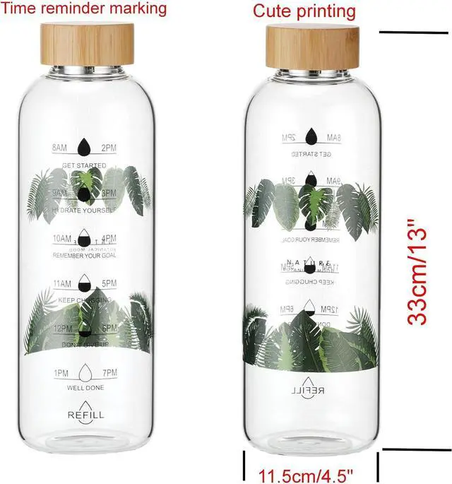 Alt view image 2 of 7 - Glass Water Bottle 64 Oz with Time Markers, Wide Mouth Bamboo Lid, Neoprene Sleeve, Bpa Free, Leakproof, Reusable