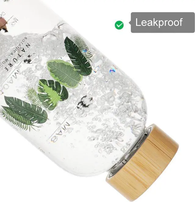 Alt view image 4 of 7 - Glass Water Bottle 64 Oz with Time Markers, Wide Mouth Bamboo Lid, Neoprene Sleeve, Bpa Free, Leakproof, Reusable