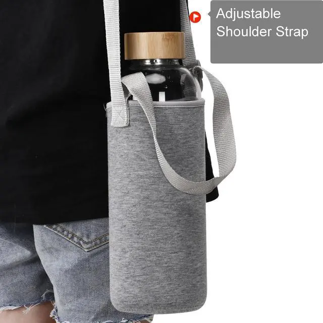 Alt view image 5 of 7 - Glass Water Bottle 64 Oz with Time Markers, Wide Mouth Bamboo Lid, Neoprene Sleeve, Bpa Free, Leakproof, Reusable