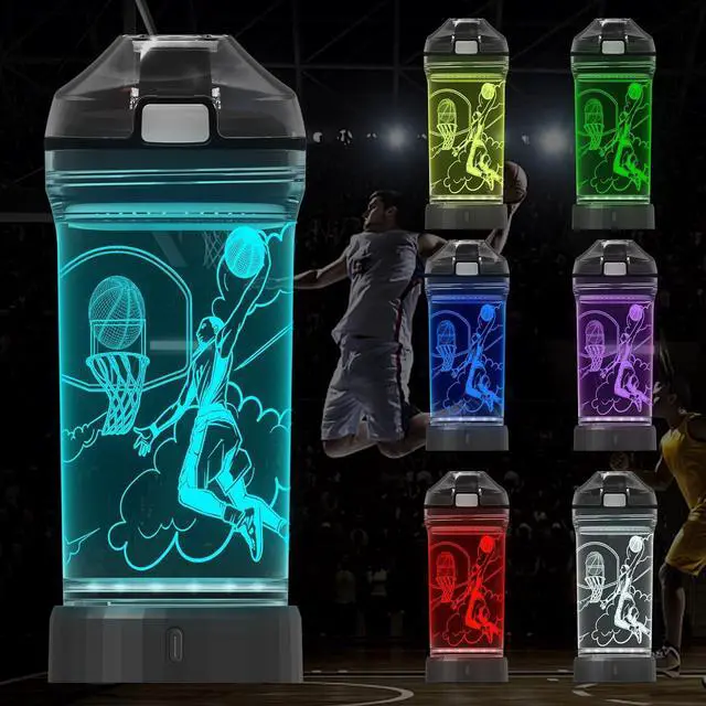 Main image of Attivolife Kids Water Bottle, Basketball Sports 3D Illusion LED Light Up with 7 Color Changing - 14 OZ BPA Free - Creative Ideal Travel Cup B-ball Gift for School Kid Boy Child Holiday Camping Picnic