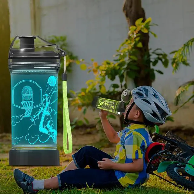Alt view image 3 of 7 - Attivolife Kids Water Bottle, Basketball Sports 3D Illusion LED Light Up with 7 Color Changing - 14 OZ BPA Free - Creative Ideal Travel Cup B-ball Gift for School Kid Boy Child Holiday Camping Picnic
