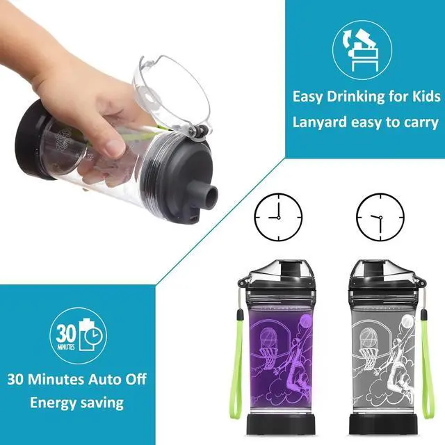 Alt view image 5 of 7 - Attivolife Kids Water Bottle, Basketball Sports 3D Illusion LED Light Up with 7 Color Changing - 14 OZ BPA Free - Creative Ideal Travel Cup B-ball Gift for School Kid Boy Child Holiday Camping Picnic