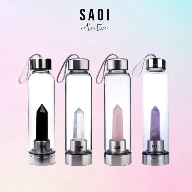 Alt view image 5 of 6 - SAOI Crystal Water Bottle - Amethyst - Natural Wellness Healing - Glass/Stainless Steel