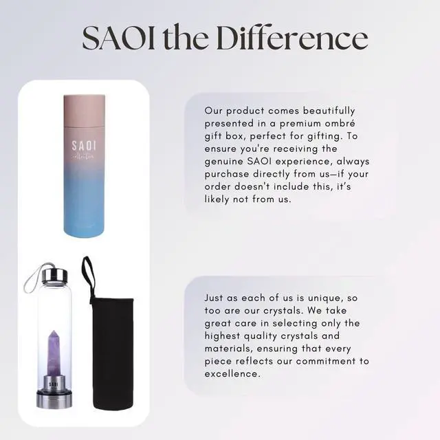 Alt view image 4 of 6 - SAOI Crystal Water Bottle - Amethyst - Natural Wellness Healing - Glass/Stainless Steel
