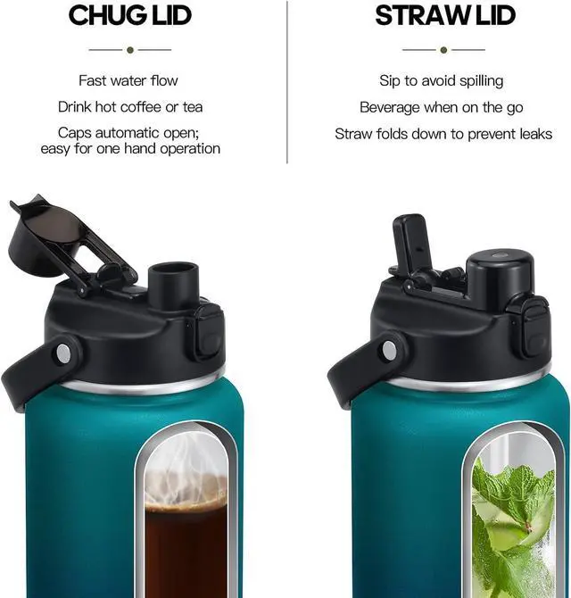 Alt view image 2 of 7 - 64oz Half Gallon Insulated Water Bottle with 2-in-1 Lid (Chug & Straw) Double Walled Vacuum Stainless Steel Water Bottles Wide Mouth Leakproof Insulated Jug with Straw