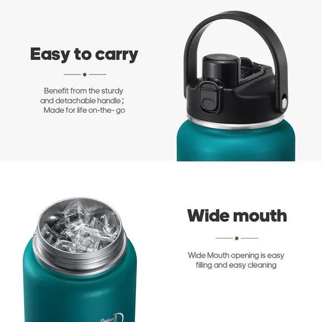 Alt view image 6 of 7 - 64oz Half Gallon Insulated Water Bottle with 2-in-1 Lid (Chug & Straw) Double Walled Vacuum Stainless Steel Water Bottles Wide Mouth Leakproof Insulated Jug with Straw