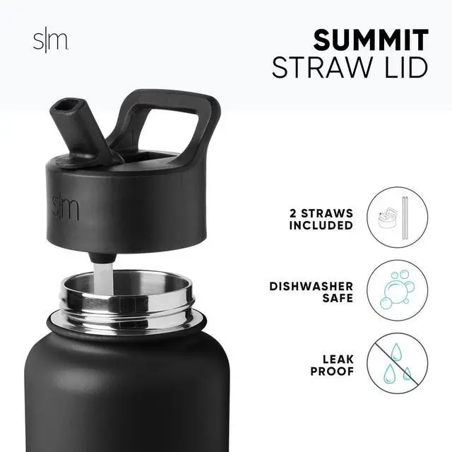Alt view image 3 of 7 - Water Bottle with Straw Lid Vacuum Insulated Stainless Steel Metal Cup Bottles | Reusable Leak Proof BPA-Free Flask for Gym Sports | Summit Collection | 22oz Midnight Black