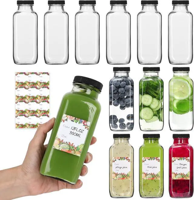 Main image of Alotpower 12 oz Glass Bottles with Lids 12Pack, Portable Glass Juice Bottles with Lids 12 oz (12fl.oz, Set of 12)