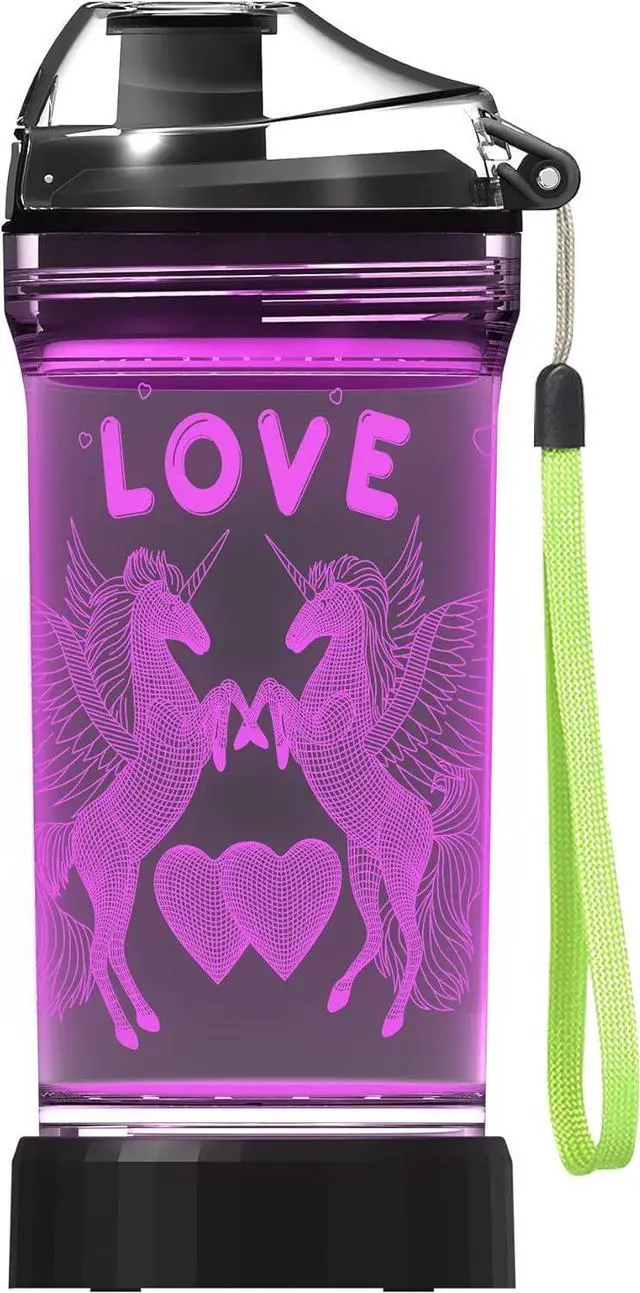 Main image of Lightzz Kids Water Bottle with 3D Glowing Unicorn LED Light - Tritan BPA Free - Creative Ideal Travel Cup Fairy Gift for Back to School Girl Child Holiday Camping Picnic (Unicorn 14 Oz)