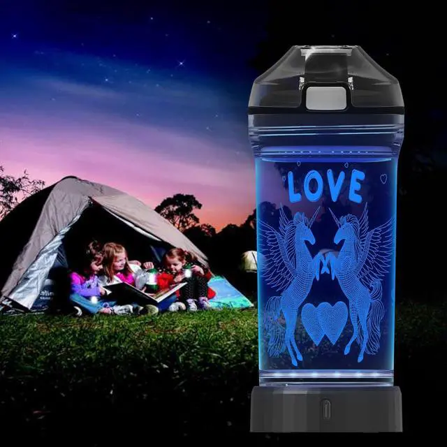 Alt view image 4 of 7 - Lightzz Kids Water Bottle with 3D Glowing Unicorn LED Light - Tritan BPA Free - Creative Ideal Travel Cup Fairy Gift for Back to School Girl Child Holiday Camping Picnic (Unicorn 14 Oz)