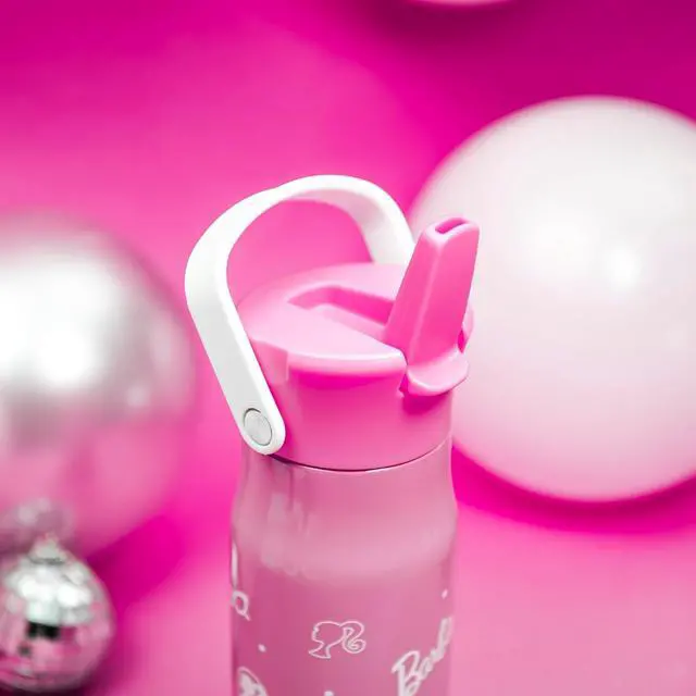 Alt view image 2 of 7 - Zak Designs Barbie Harmony Water Bottle for Travel or At Home, 20oz Stainless Steel is Leak-Proof When Closed and Vacuum Insulated with Straw Lid and Carry Handle (Pink)