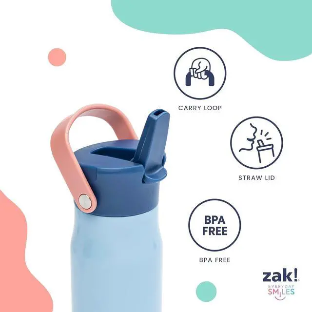 Alt view image 5 of 7 - Zak Designs Barbie Harmony Water Bottle for Travel or At Home, 20oz Stainless Steel is Leak-Proof When Closed and Vacuum Insulated with Straw Lid and Carry Handle (Pink)