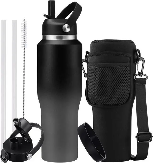 Main image of Insulated Tumbler with Lid and Straw 32 oz - Stainless Steel Tumblers Large Insulated Water Bottles, Metal Water Bottle fits in Cup Holder, Leak Proof Water Flask with Straw Spout Lids for Women Men
