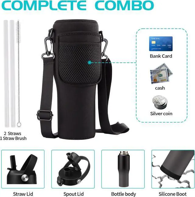 Alt view image 5 of 7 - Insulated Tumbler with Lid and Straw 32 oz - Stainless Steel Tumblers Large Insulated Water Bottles, Metal Water Bottle fits in Cup Holder, Leak Proof Water Flask with Straw Spout Lids for Women Men