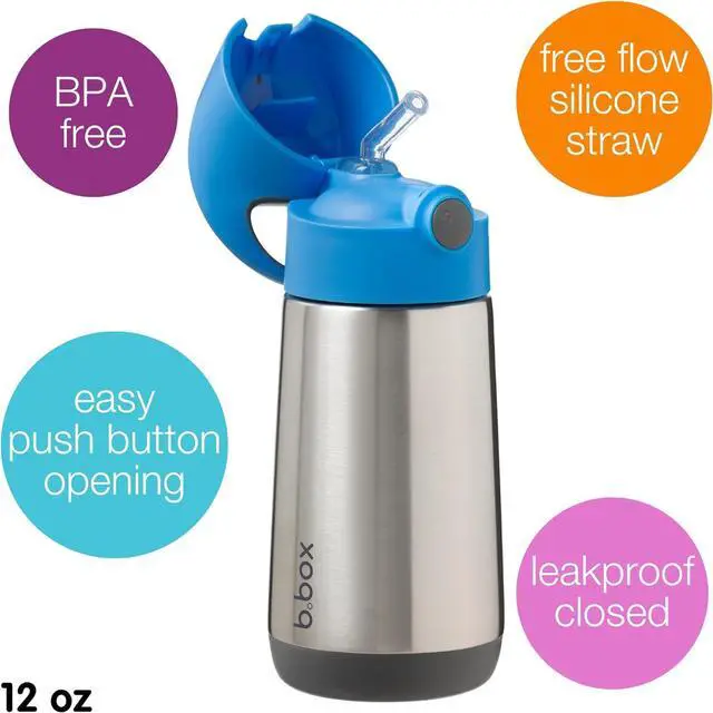 Alt view image 3 of 7 - b.box 12 oz Insulated Water Bottle - Keeps Drinks Cold 8 Hours, Warm 6 Hours, Triple Wall Stainless Steel Kids Water Bottle w/Free Flow Silicone Straw, Leakproof & Dishwasher Safe