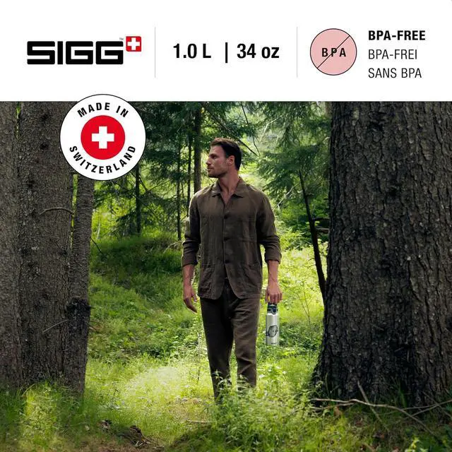 Alt view image 2 of 6 - SIGG - Metal Water Bottle - WMB Pathfinder - Made in Switzerland - Carbonated Drinks - Wide Mouth - Lightweight - 34 Oz