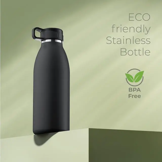 Alt view image 6 of 7 - SipX Triple-Insulated Stainless Steel Water Bottle - 32oz. With Cover Lid, BPA-Free Reusable Insulated Water Bottle Keeps Cold For 24 Hours, (Black)