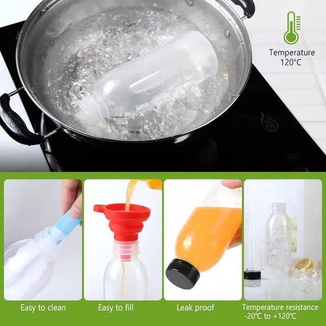 Alt view image 5 of 6 - 12 Pack 15oz(450ml) PP Heat-Resistant Plastic Juice Bottles With Caps-Plastic Smoothie Bottles-Reusable Bulk Beverage Containers with Lids For Juice, Beverage(Dishwasher Safe)