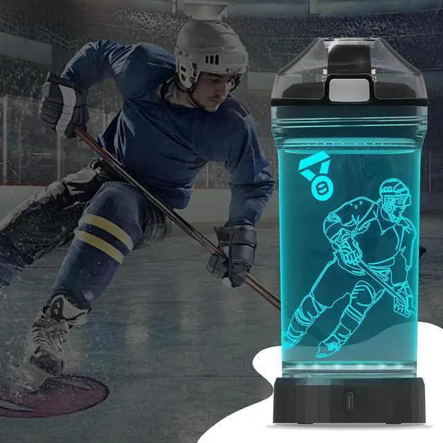 Alt view image 3 of 7 - YuanDian Hockey Gifts for Boys, Light Up Water Bottle - 14 OZ Tritan BPA Free Eco-Friendly - Cool LED Sport Cups Gift for Hockey Player School Kids Girl Child Christmas Holiday