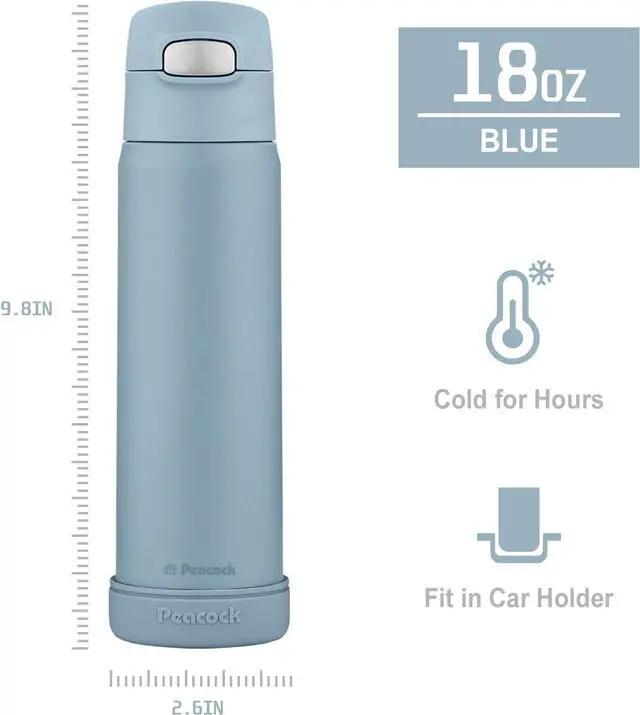 Alt view image 2 of 7 - 18oz Insulated Water Bottle with Straw for Sports/Driving/Lying, Flip-up Stainless Steel Leakproof BPA-Free Thermos with Straw for Back to School(Haze blue)