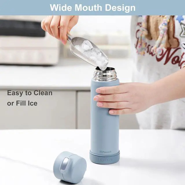 Alt view image 5 of 7 - 18oz Insulated Water Bottle with Straw for Sports/Driving/Lying, Flip-up Stainless Steel Leakproof BPA-Free Thermos with Straw for Back to School(Haze blue)