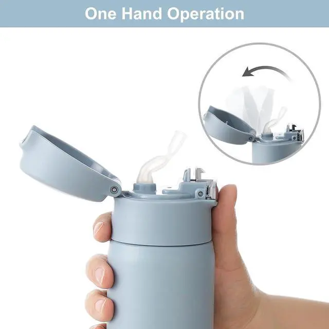 Alt view image 4 of 7 - 18oz Insulated Water Bottle with Straw for Sports/Driving/Lying, Flip-up Stainless Steel Leakproof BPA-Free Thermos with Straw for Back to School(Haze blue)