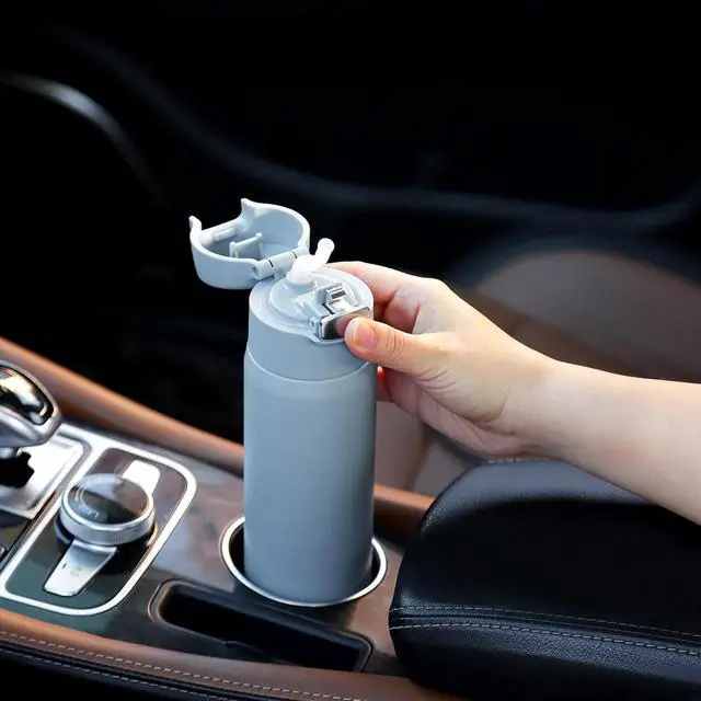 Alt view image 6 of 7 - 18oz Insulated Water Bottle with Straw for Sports/Driving/Lying, Flip-up Stainless Steel Leakproof BPA-Free Thermos with Straw for Back to School(Haze blue)