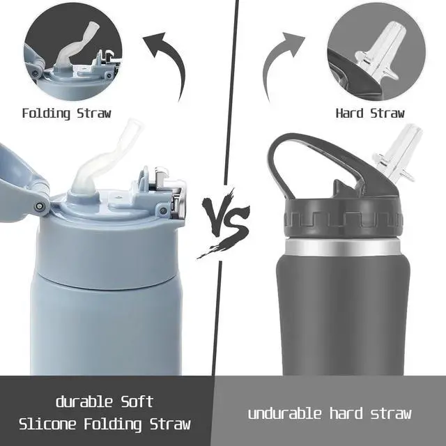 Alt view image 7 of 7 - 18oz Insulated Water Bottle with Straw for Sports/Driving/Lying, Flip-up Stainless Steel Leakproof BPA-Free Thermos with Straw for Back to School(Haze blue)