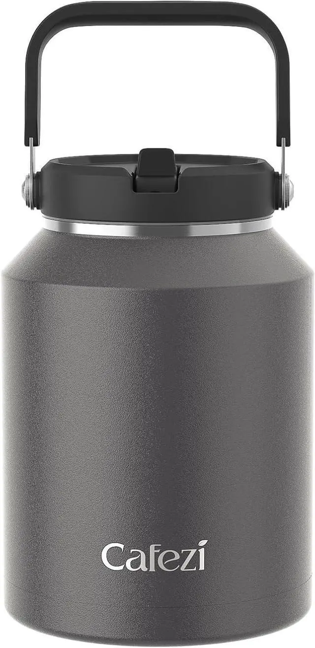Main image of 64 oz Insulated Water Bottle, Stainless Steel Water Bottles with Flip Straw and Top Handle, Leak Proof, No Sweat, Iced for 34 Hours, Vacuum Insulated Water Jug for Home, Office, Hiking, Car
