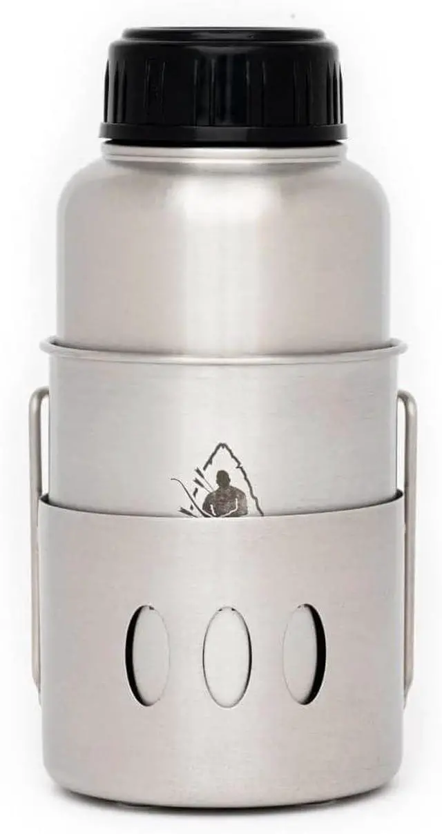 Alt view image 4 of 7 - The Pathfinder School Stainless Steel 32oz Water Bottle, Cup with Bat Wing Handles, and Stove Set
