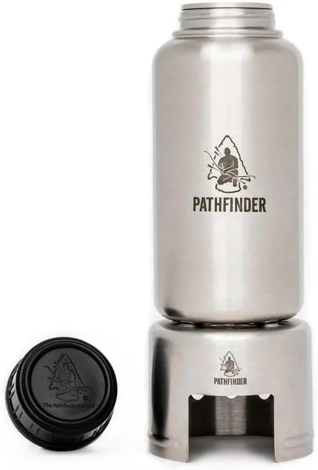 Alt view image 3 of 7 - The Pathfinder School Stainless Steel 32oz Water Bottle, Cup with Bat Wing Handles, and Stove Set
