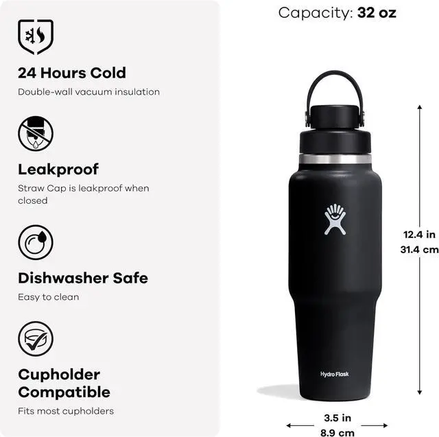 Alt view image 3 of 7 - HYDRO FLASK Wide Mouth vacuum insulated stainless steel cupholder water bottle with leakproof chug cap for cup holder, cold water drinks, sports, car