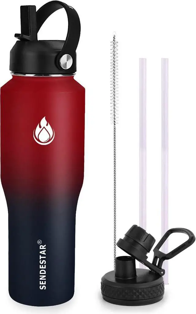 Main image of SENDESTAR 32oz Water Bottle Wide Mouth Stainless Steel Vacuum Insulated Double Wall with 2 Straw Lids Fit in Any Car Cup Holder
