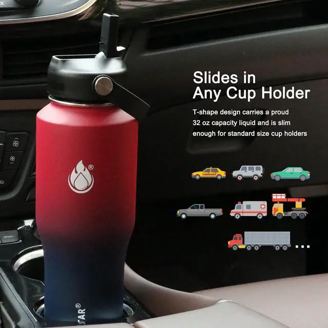 Alt view image 3 of 7 - SENDESTAR 32oz Water Bottle Wide Mouth Stainless Steel Vacuum Insulated Double Wall with 2 Straw Lids Fit in Any Car Cup Holder