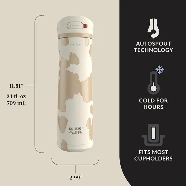 Alt view image 3 of 7 - Contigo x Ally Love Stainless Steel Vacuum-Insulated Water Bottle with AUTOSPOUT Easy-Clean Lid Leak-proof Drinking Keeps drinks cold for 24 hours BPA-Free 24oz. Ashland Chill 2.0 Oatmilk