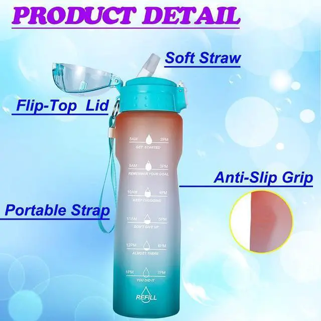 Alt view image 3 of 5 - Goothdurs 24oz/32oz/50oz Motivational Water Bottle with Time Marker Reminder  Water Tracker Bottles with Times to Drink - Leak-Proof BPA Free Hydration Sports Daily Water Bottle Jug