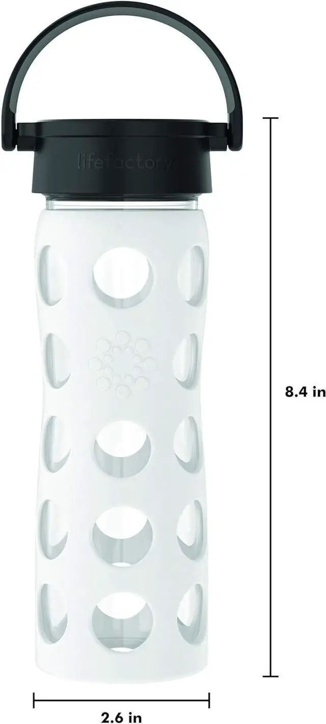 Alt view image 6 of 7 - Lifefactory 16-Ounce BPA-Free Glass Water Bottle with Classic Cap and Protective Silicone Sleeve, Optic White