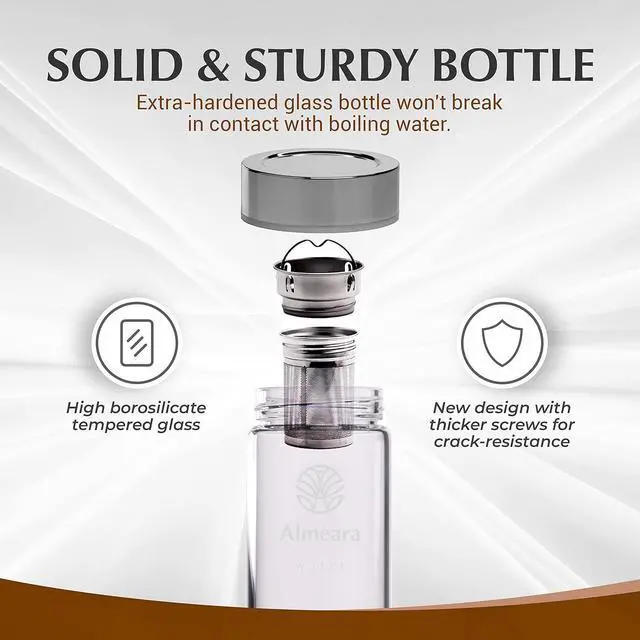 Alt view image 3 of 7 - Almeara Crystal Water Bottle with Authentic Lapis Lazuli, Opal Stones & Aquamarine Removable Gemstones, Loose Leaf Tea Infuser - Relaxation, Healing & Spiritual Gifts for Women - Witchcraft Supplies