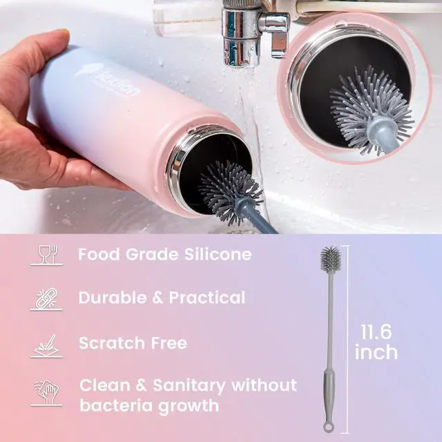 Alt view image 6 of 7 - Water Bottle 22oz, Triple Walled Insulated Stainless Steel Reusable Bottle, Silicone Sleeve, 2 Lids (Spout lid & Straw lid w/2 straw), Metal Mug Gallon, BPA Free, Pinky