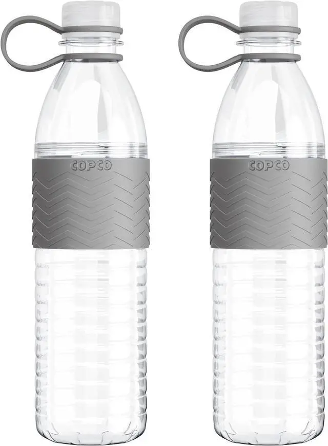 Main image of Copco Hydra 20 oz Tritan Water Bottle with Spill Resistant Lid & Non-Slip Sleeve (Set of 2) - BPA-Free, Dishwasher Safe, Fits Cup Holders, Great for Gym, Travel, Office - Durable & Lightweight (Grey)
