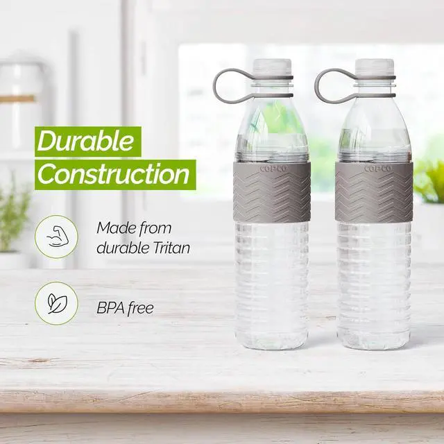 Alt view image 3 of 7 - Copco Hydra 20 oz Tritan Water Bottle with Spill Resistant Lid & Non-Slip Sleeve (Set of 2) - BPA-Free, Dishwasher Safe, Fits Cup Holders, Great for Gym, Travel, Office - Durable & Lightweight (Grey)