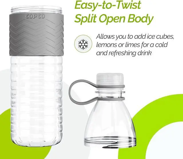 Alt view image 4 of 7 - Copco Hydra 20 oz Tritan Water Bottle with Spill Resistant Lid & Non-Slip Sleeve (Set of 2) - BPA-Free, Dishwasher Safe, Fits Cup Holders, Great for Gym, Travel, Office - Durable & Lightweight (Grey)