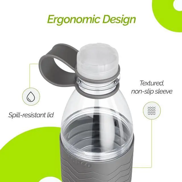 Alt view image 5 of 7 - Copco Hydra 20 oz Tritan Water Bottle with Spill Resistant Lid & Non-Slip Sleeve (Set of 2) - BPA-Free, Dishwasher Safe, Fits Cup Holders, Great for Gym, Travel, Office - Durable & Lightweight (Grey)