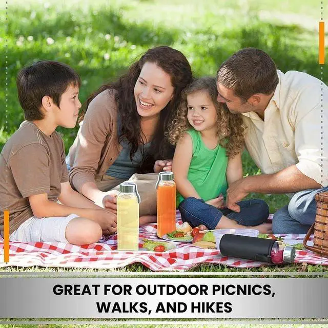 Alt view image 5 of 7 - Chef's Star 18 Oz Glass Water Bottles, Glass Drinking Bottle with Protection Sleeve, Juice Bottles with Stainless Steel Leak Proof Lids, Pack of 6