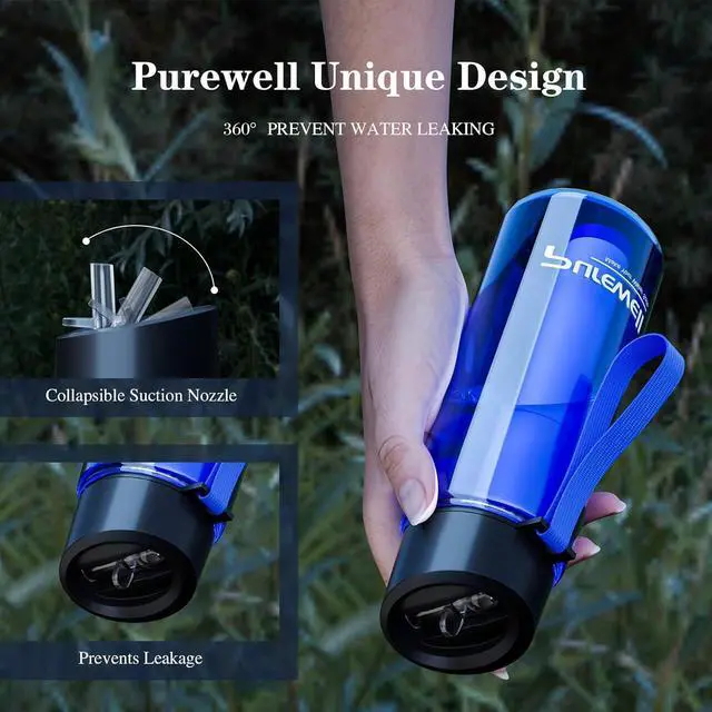 Alt view image 3 of 7 - Purewell Filtered Water Bottle BPA Free with 5-Stage Integrated Filter Straw for Camping, Hiking, Backpacking and Travel