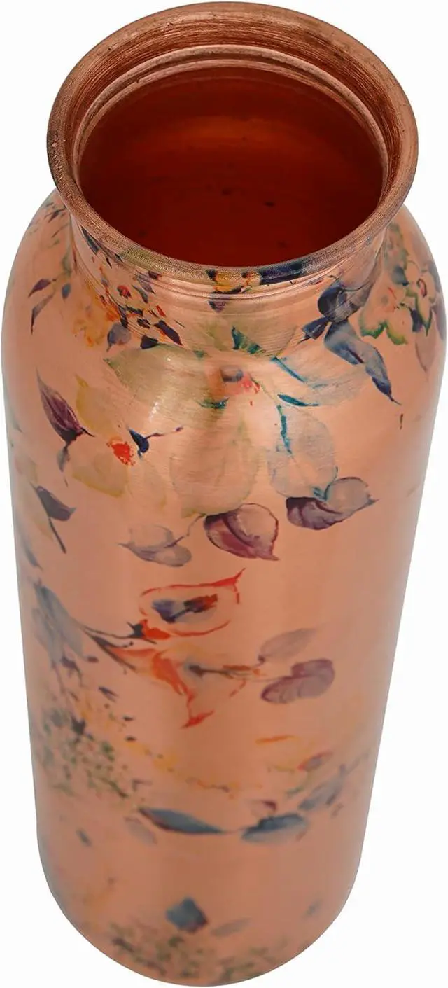 Alt view image 3 of 7 - Craft Trade Floral Printed Pure Copper Bottle with Lid and Carry Bag for Drinking Water BPA Free Leak Proof Boosts Immunity, Supports Digestive & Liver Health, Ayurveda Inspired 34oz