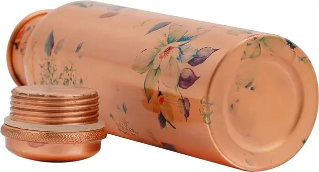 Alt view image 6 of 7 - Craft Trade Floral Printed Pure Copper Bottle with Lid and Carry Bag for Drinking Water BPA Free Leak Proof Boosts Immunity, Supports Digestive & Liver Health, Ayurveda Inspired 34oz